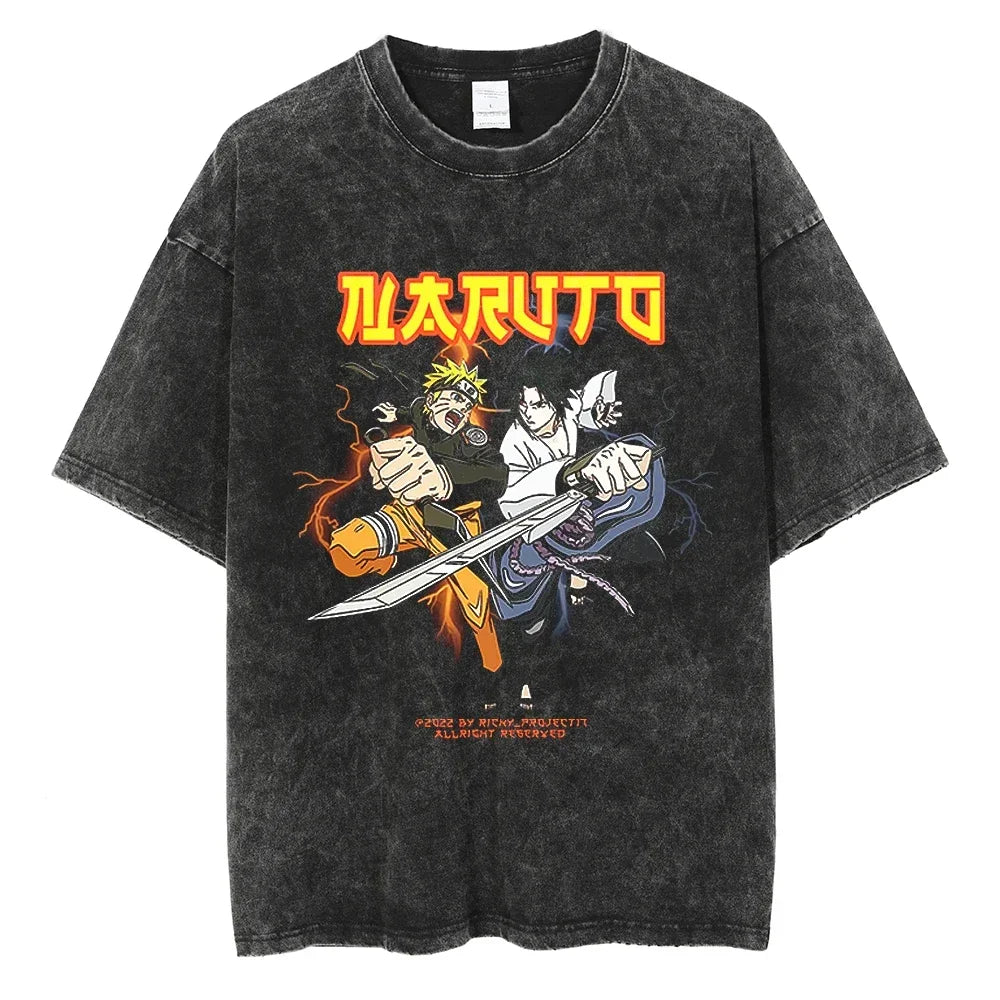 Naruto Rock Lee Streetwear T Shirt Vintage Washed Black