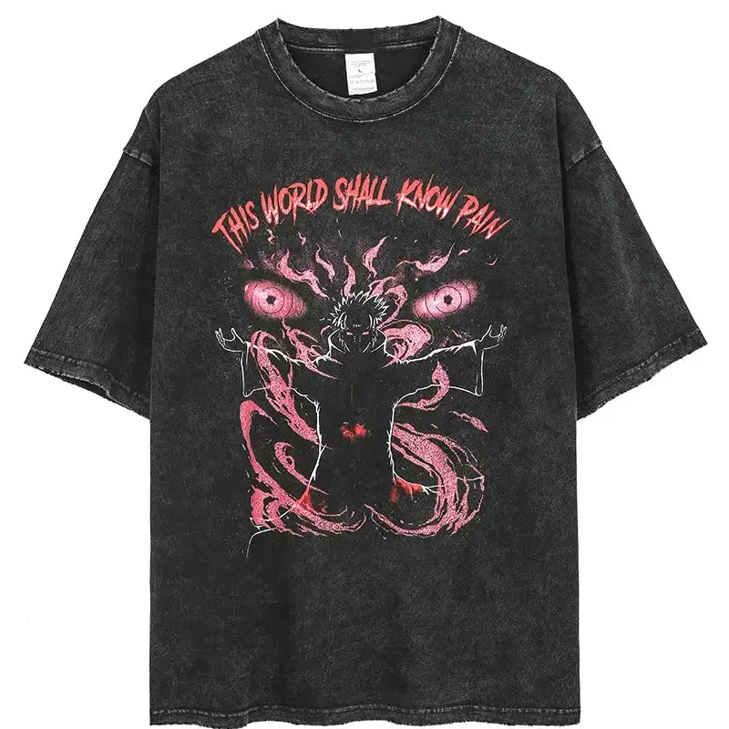Naruto Rock Lee Streetwear T Shirt Vintage Washed Black