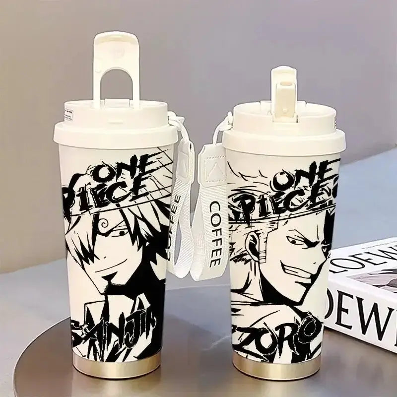 One Piece Thermos Cup: 520ML Luffy & Zoro Anime Straw Mug by Infinite Visibility