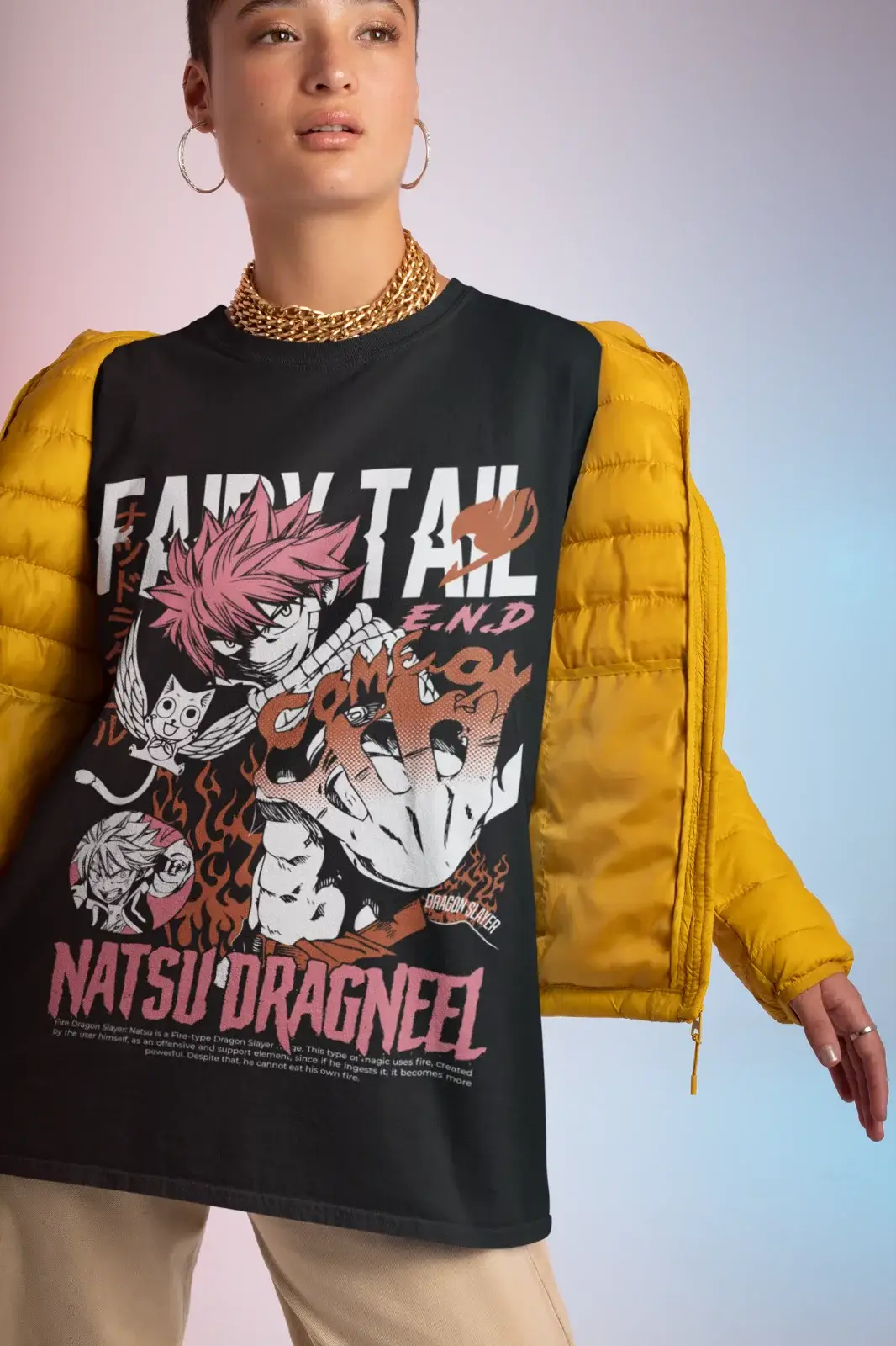 Fairy Tail T-shirt featuring Natsu and Gray anime characters, black graphic tee from Infinite Visibility, front view.