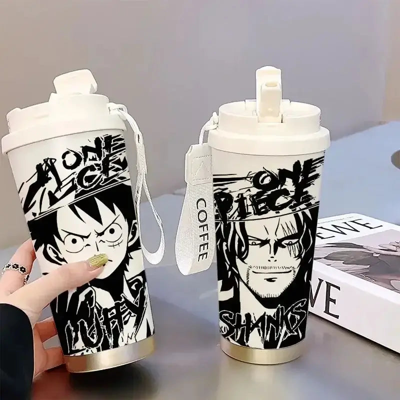 One Piece Thermos Cup: 520ML Luffy & Zoro Anime Straw Mug by Infinite Visibility