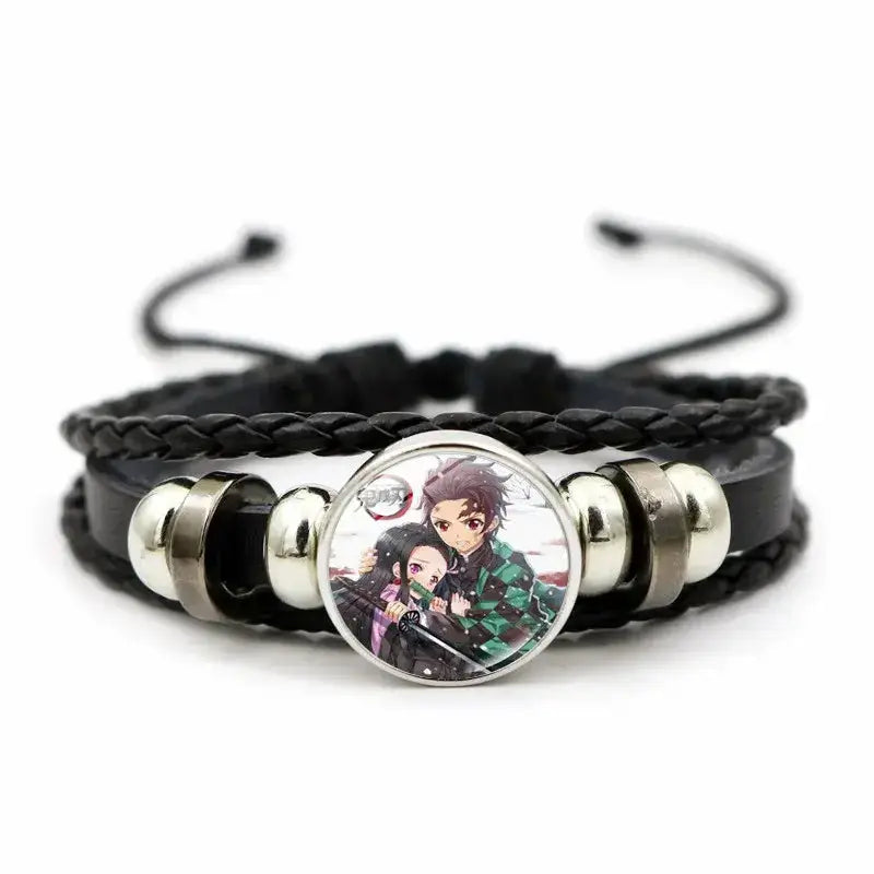 Demon Slayer Bracelet: Tanjiro & Nezuko Leather Charm by Infinite Visibility