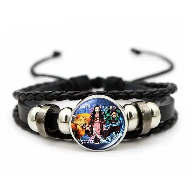 Demon Slayer Bracelet: Tanjiro & Nezuko Leather Charm by Infinite Visibility