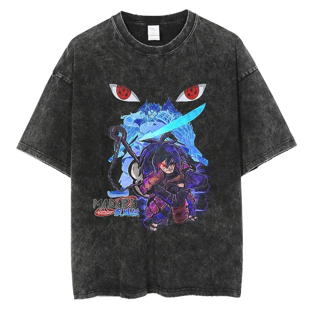 Naruto Rock Lee Streetwear T Shirt Vintage Washed Black