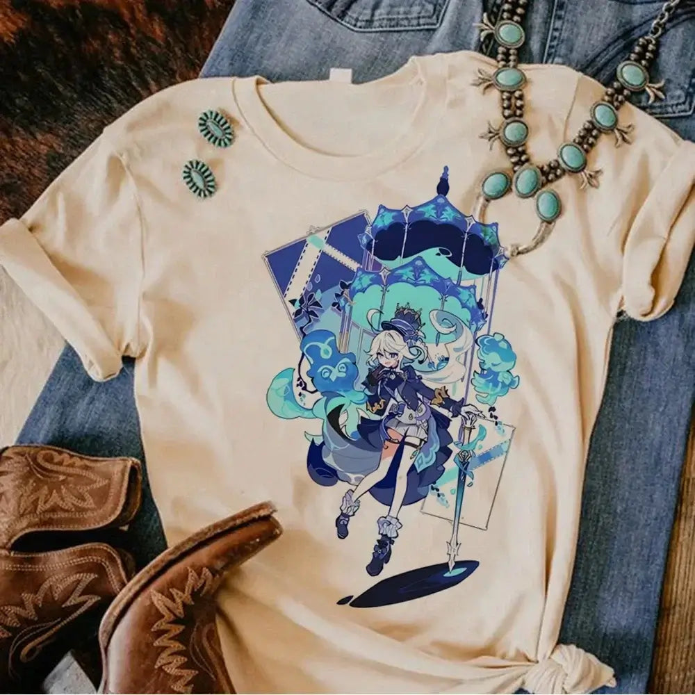 Genshin Impact Furina T-Shirt Comic Y2k Anime Tee