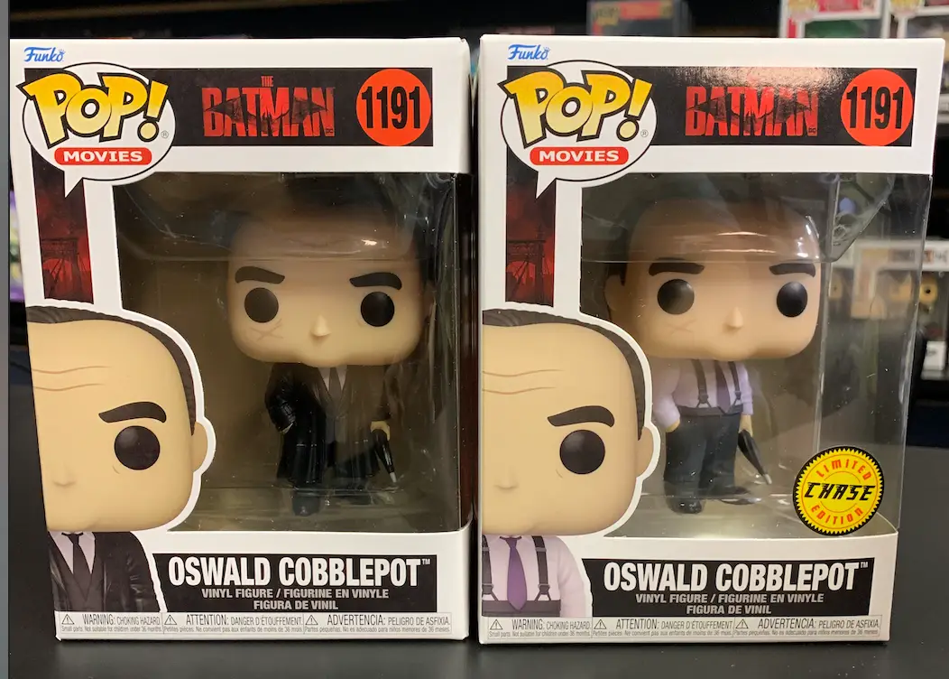 Pop Movies: The Batman Penguin chase bundle featuring collectible figures from THE MIGHTY HOBBY SHOP, shown in an animated scene.