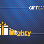Gift card from THE MIGHTY HOBBY SHOP featuring the brand logo and colorful design, perfect for hobby enthusiasts.