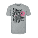 Bounty Hunter with Darksaber boxed T-shirt from The Mandalorian, featuring a graphic print of a Mandalorian with Darksaber, apparel.