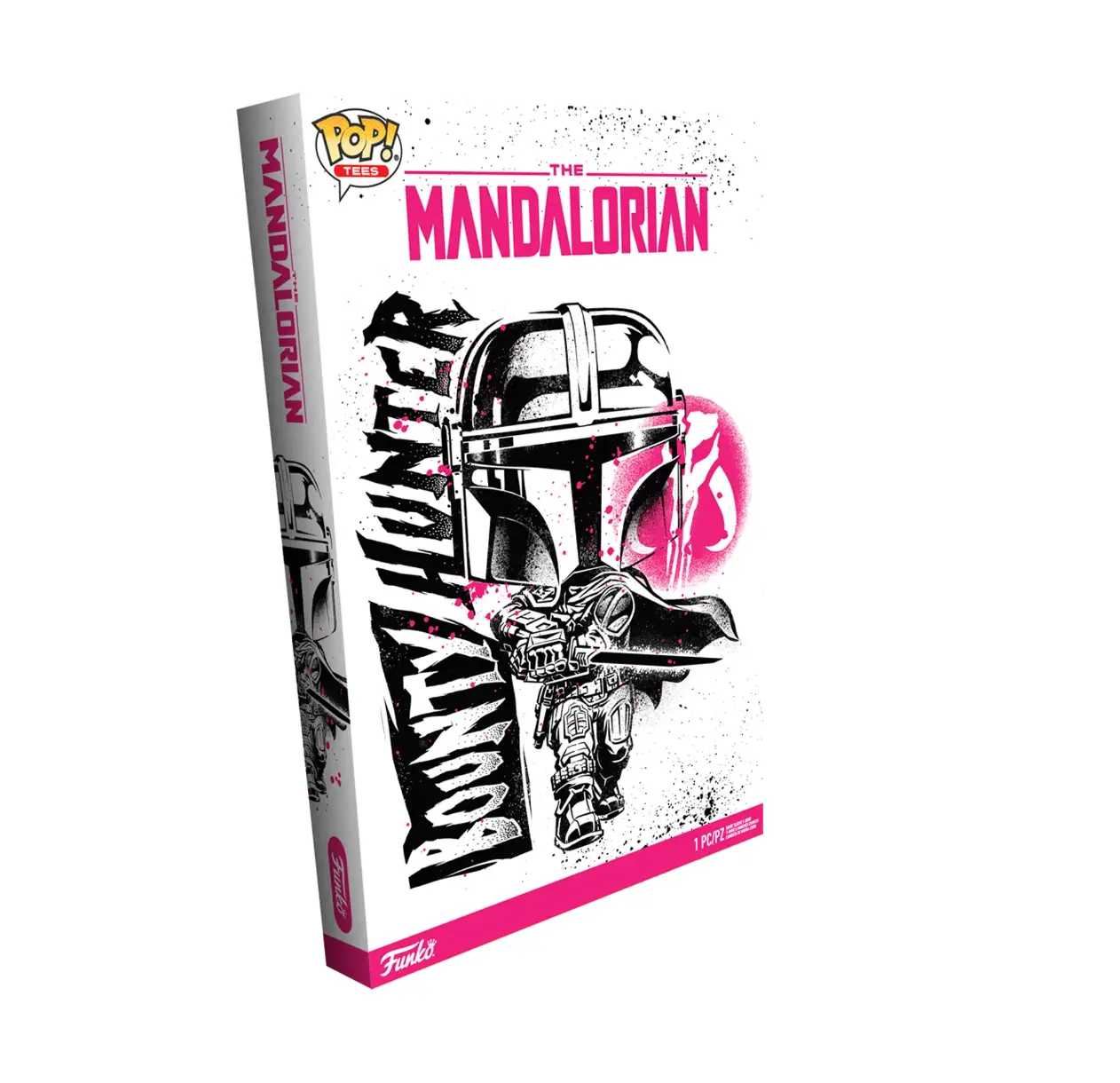 Bounty Hunter with Darksaber boxed tee from The Mandalorian, featuring detailed graphic design of a Mandalorian character and Darksaber.