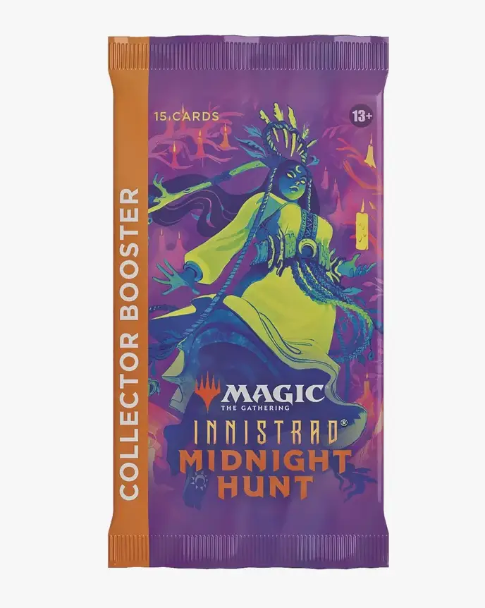 Innistrad: Midnight Hunt collector booster pack for Magic: The Gathering with vibrant card artwork and booster packaging.