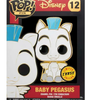 Large enamel pin of Baby Pegasus from Disney Hercules, Funko POP! Chase version, featuring vibrant colors and detailed design.