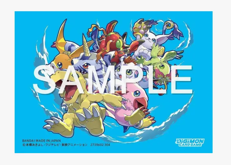Official Digimon Card Game 2024 Ver.2.0 card sleeves featuring Friends of Adventure design by THE MIGHTY HOBBY SHOP.