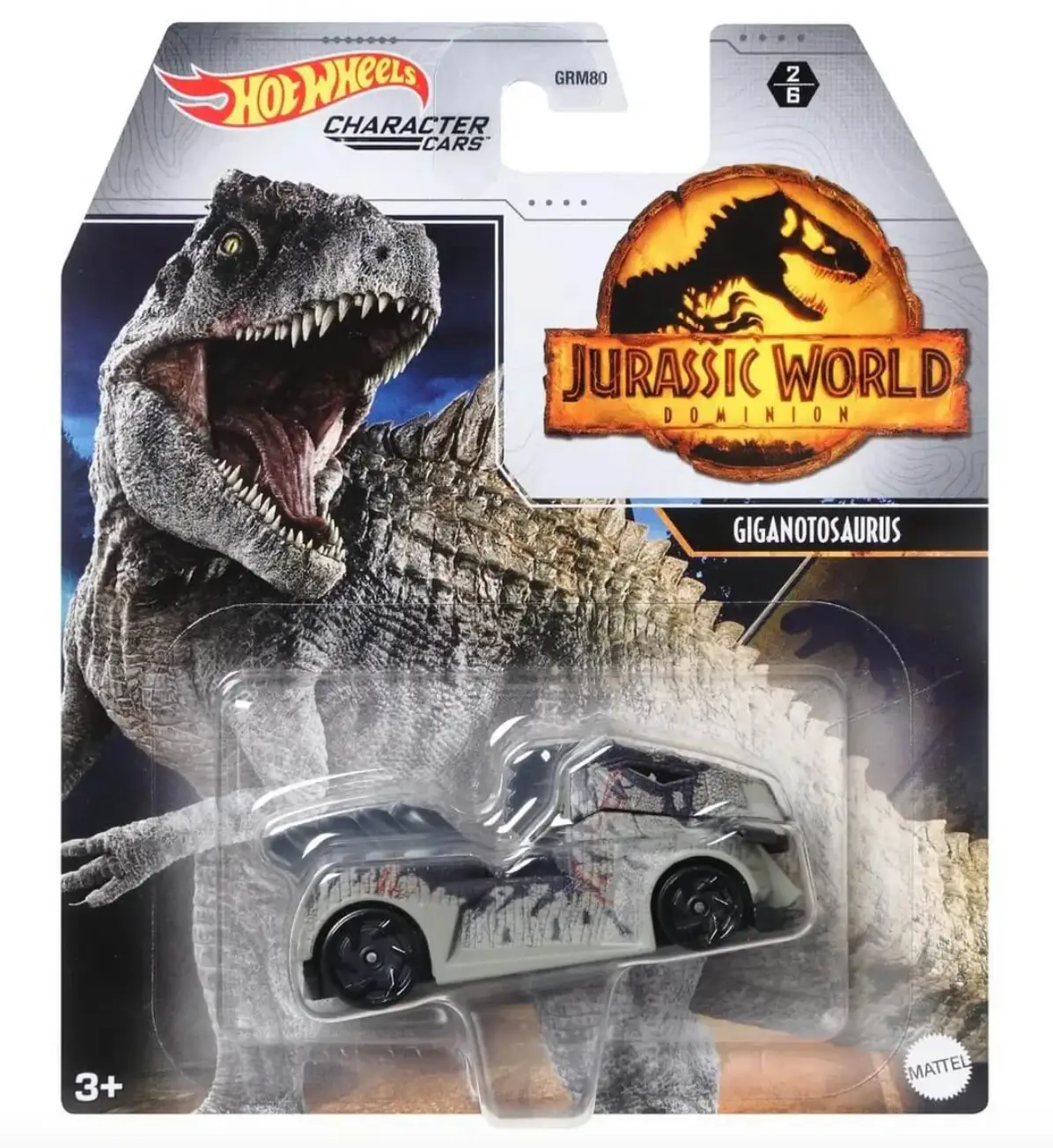 Giganotosaurus dinosaur toy from Jurassic World Dominion by Mattel, detailed figure with realistic features and textured skin.