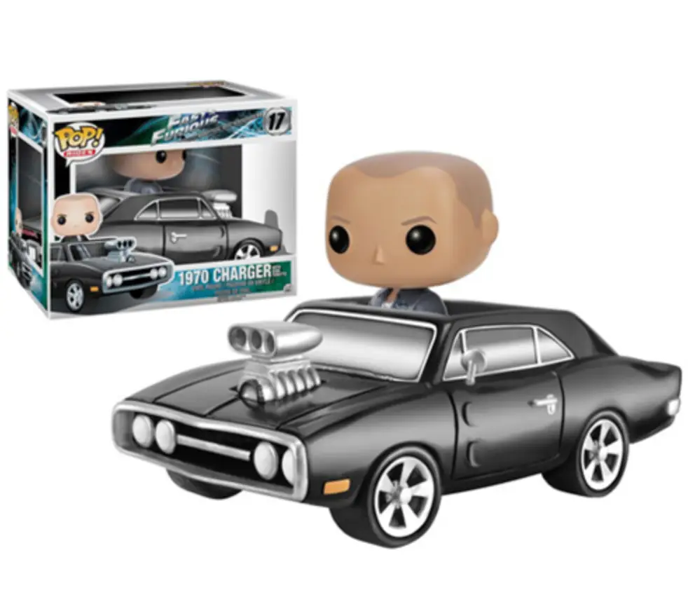 Pop! Movies 1970 Charger with Dom Toretto figure from The Mighty Hobby Shop, featuring detailed car and character design.