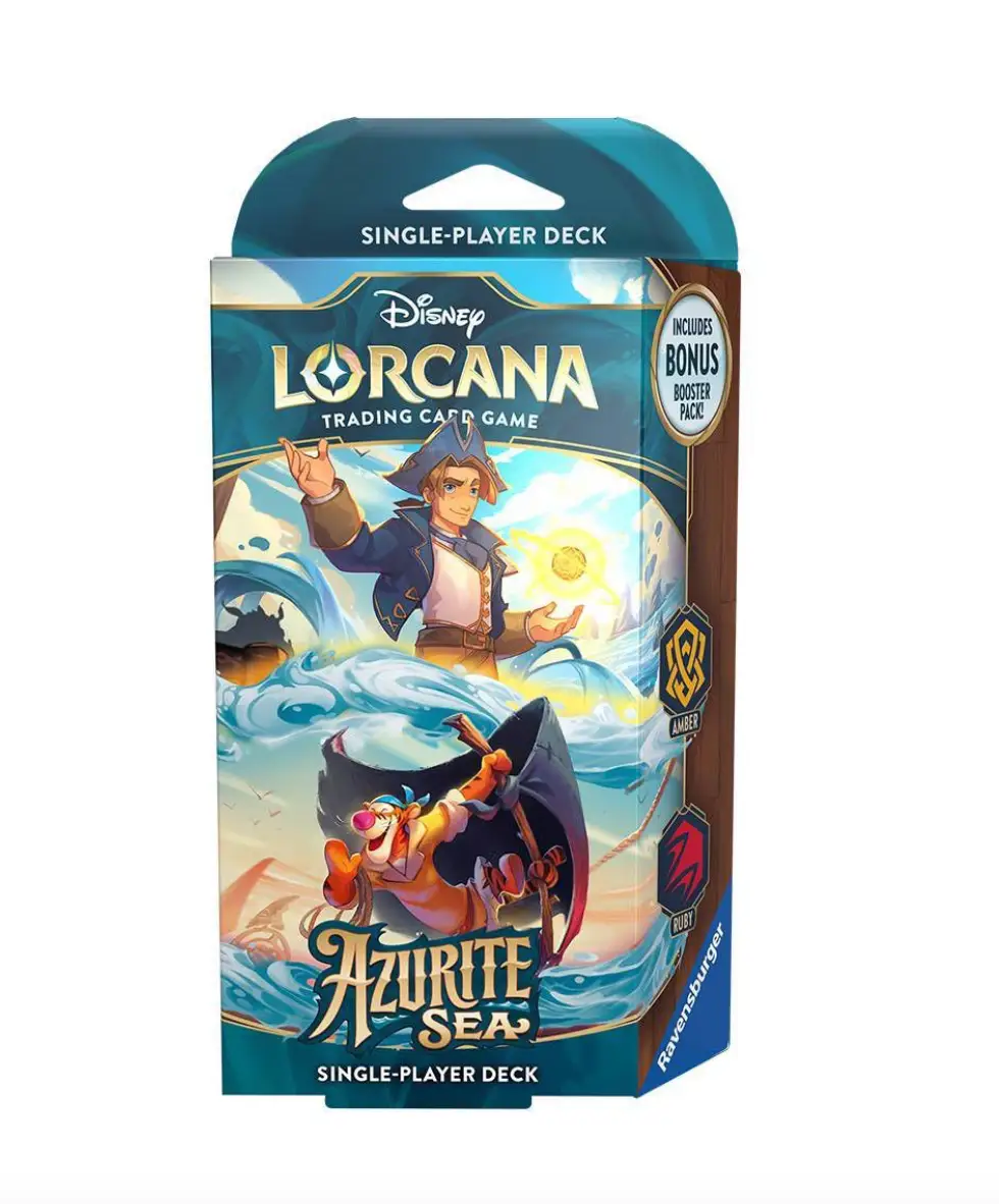 Disney Lorcana Azurite Sea Amber and Ruby single-player deck for trading card game, featuring colorful fantasy card artwork