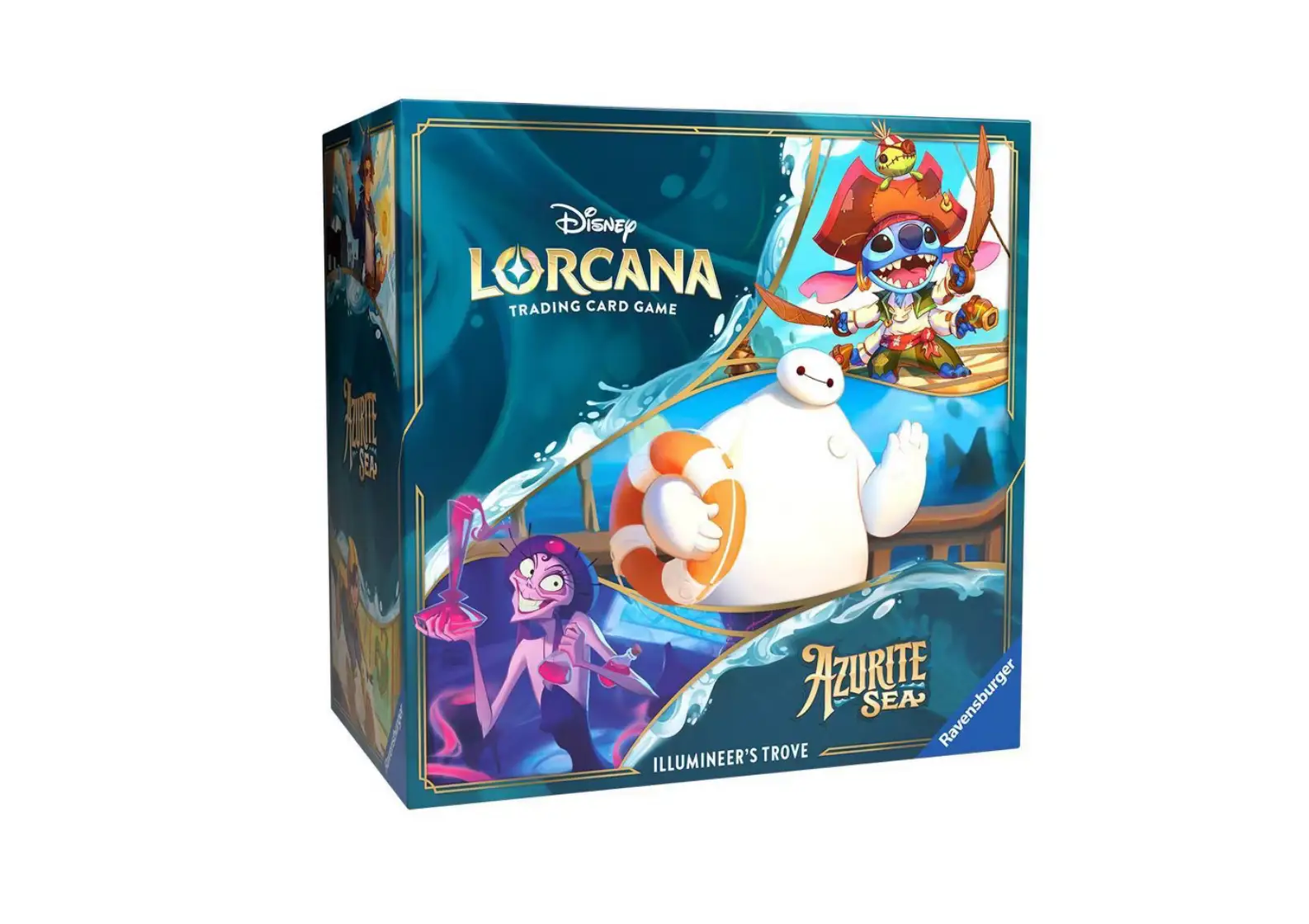 Disney Lorcana trading card, Azurite Sea Illumineer's Trove, featuring colorful artwork and magical ocean-themed design.