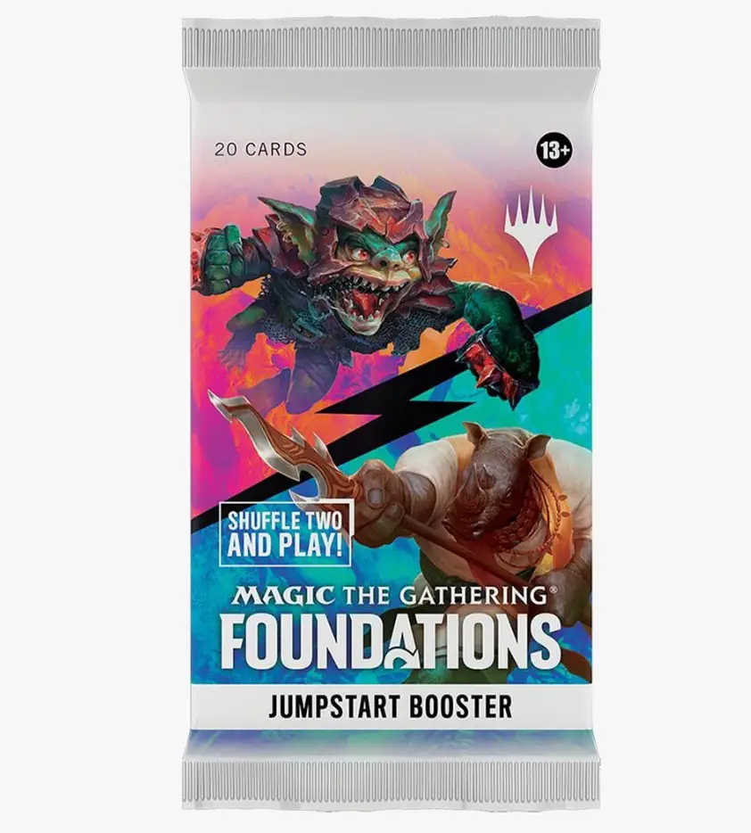 Magic: The Gathering Foundations Jumpstart Booster Pack, featuring colorful cards from the Foundations J25 set.