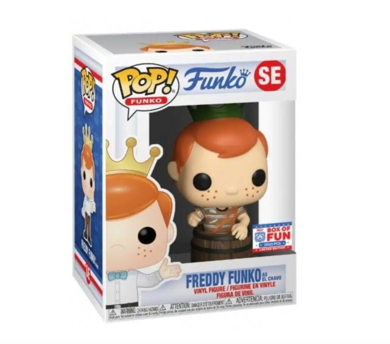 Freddy Funko as El Chavo Funko Pop! collectible figure, detailed vinyl toy with vibrant colors and character costume.