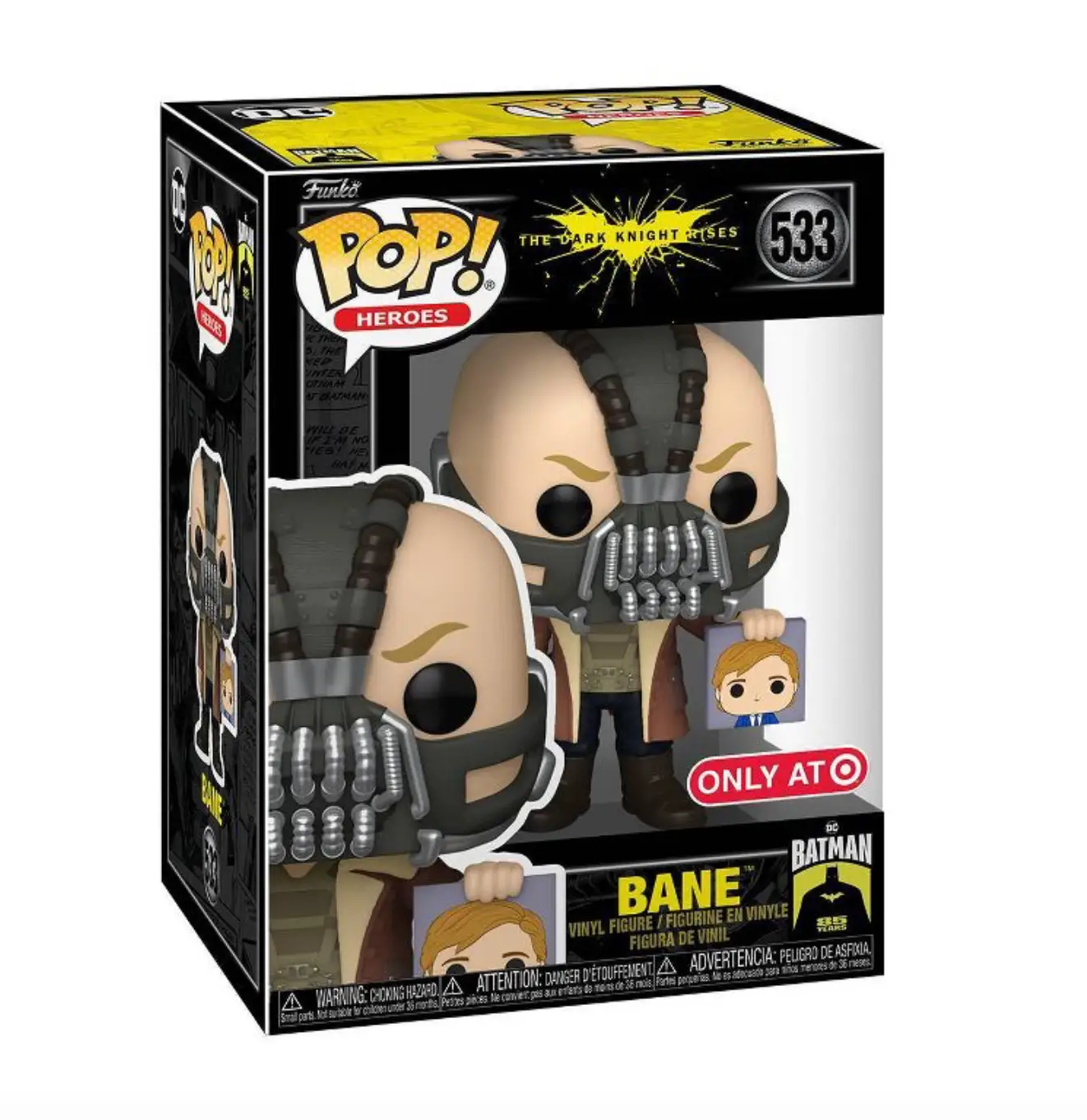 Funko POP! Heroes Bane vinyl figure from The Dark Knight Rises, featuring detailed design and iconic costume, target exclusive.