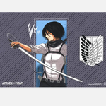Mikasa Ackerman from Attack on Titan Battle for Humanity playmat featuring detailed anime artwork and vibrant colors.