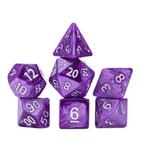 Seven Saturn-shaped Mercurial dice from THE MIGHTY HOBBY SHOP, showing gold and black design on a white background.
