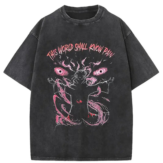 Pain Printed T Shirt Anime Retro Washed Cotton Tee