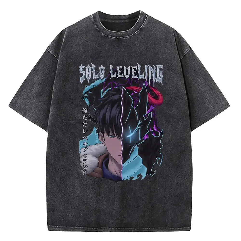 Solo Leveling Vintage T-shirt: Washed Cotton Streetwear