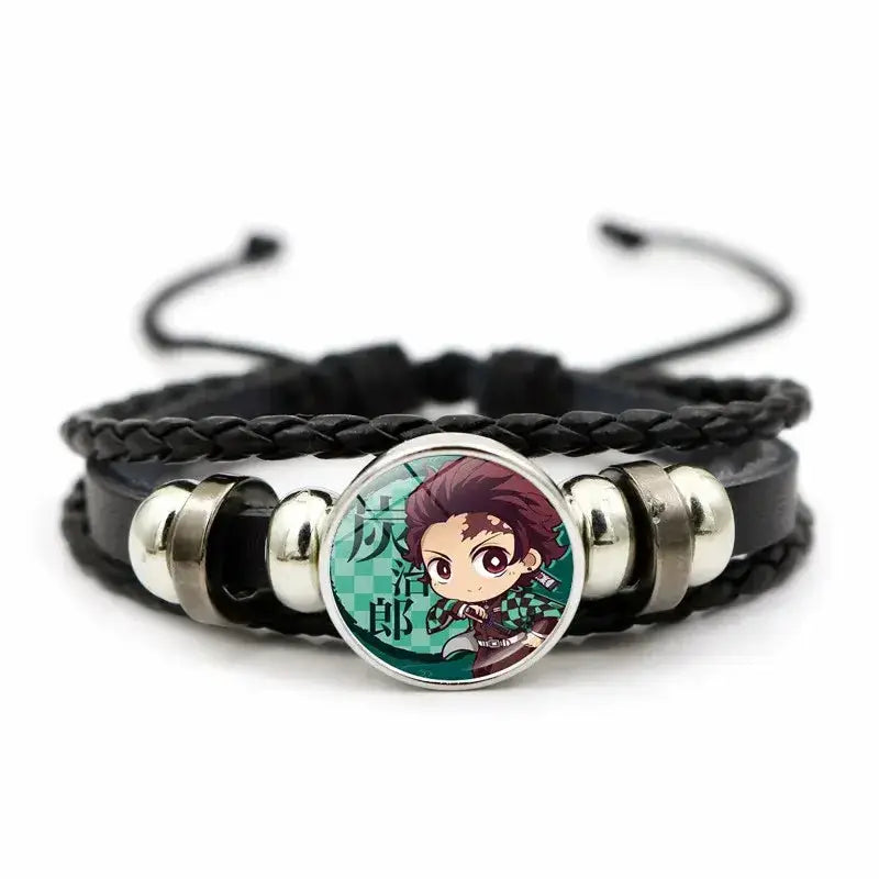 Demon Slayer Bracelet: Tanjiro & Nezuko Leather Charm by Infinite Visibility