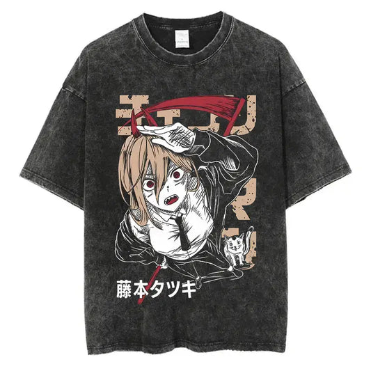 Chainsaw Man T-Shirt: Vintage Washed Oversized Streetwear