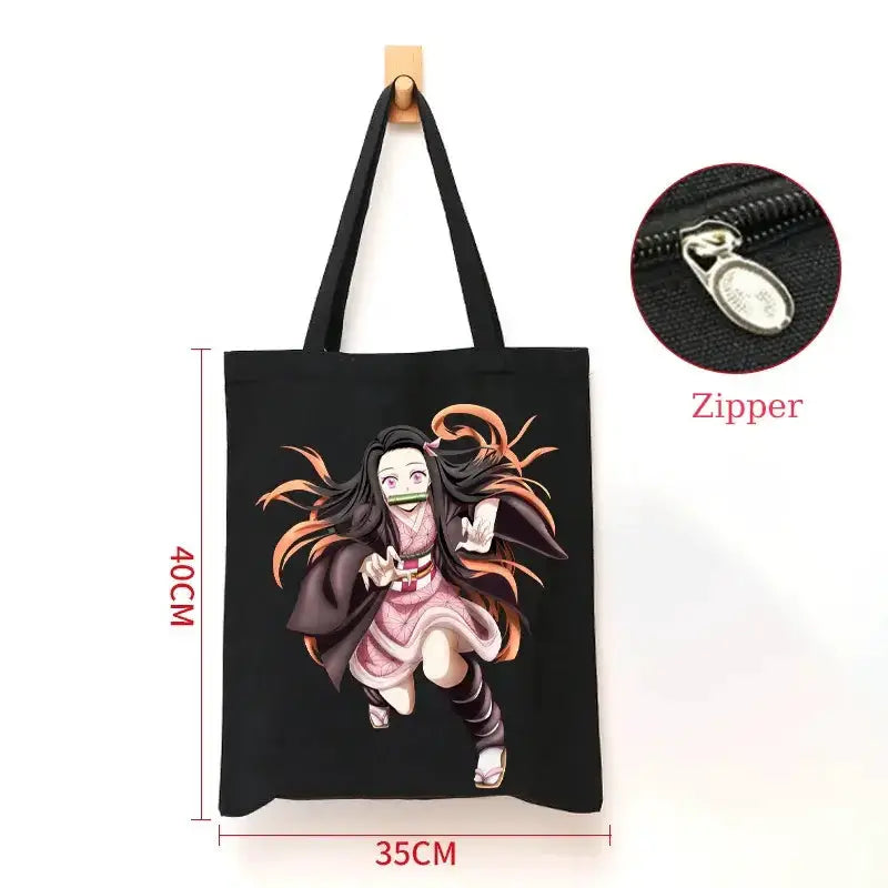 Demon Slayer Canvas Bag: Nezuko & Tanjiro Zipper Tote by Infinite Visibility