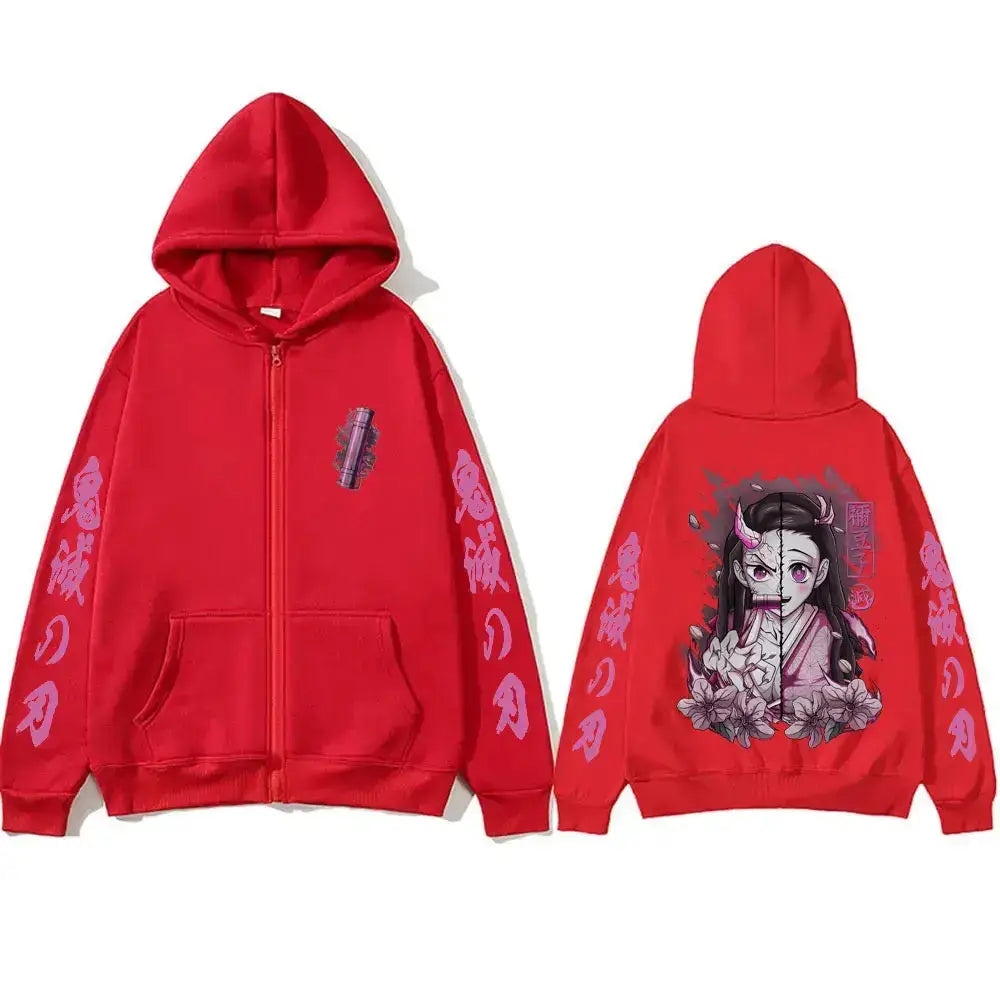 Kamado Nezuko Merch Zipper Hoodie Demon Slayer Oversized by Infinite Visibility
