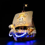Anime figure Going Merry LED light set by Infinite Visibility, featuring a DIY lamp for model 75639 with colorful LED lights.