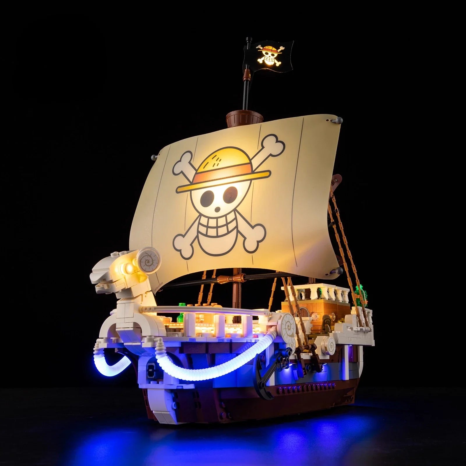 Anime figure Going Merry LED light set by Infinite Visibility, featuring a DIY lamp for model 75639 with colorful LED lights.