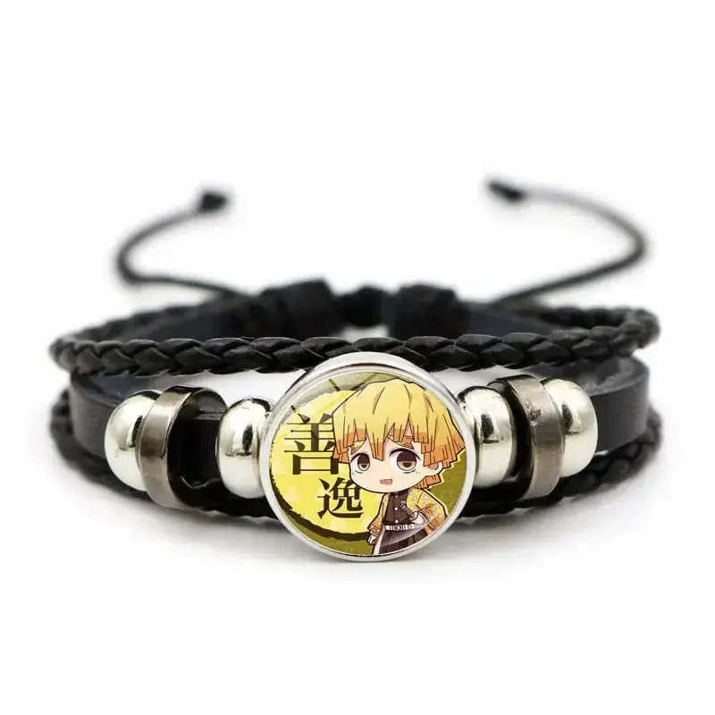 Demon Slayer Bracelet: Tanjiro & Nezuko Leather Charm by Infinite Visibility