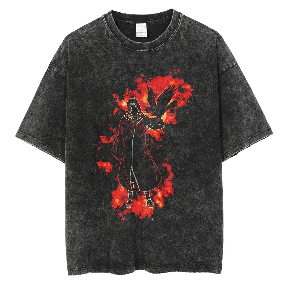 Naruto Rock Lee Streetwear T Shirt Vintage Washed Black