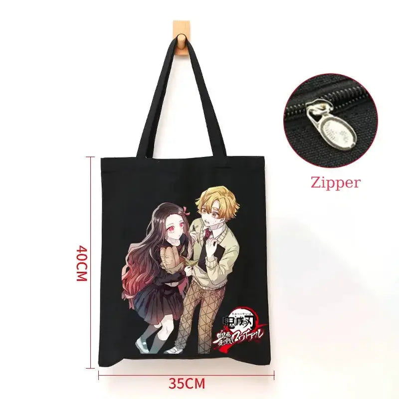 Demon Slayer Canvas Bag: Nezuko & Tanjiro Zipper Tote by Infinite Visibility