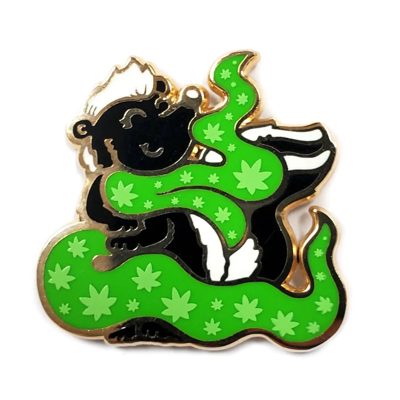 Kolorspun Skunk Pin featuring a detailed black and white skunk design on a metal pin accessory.