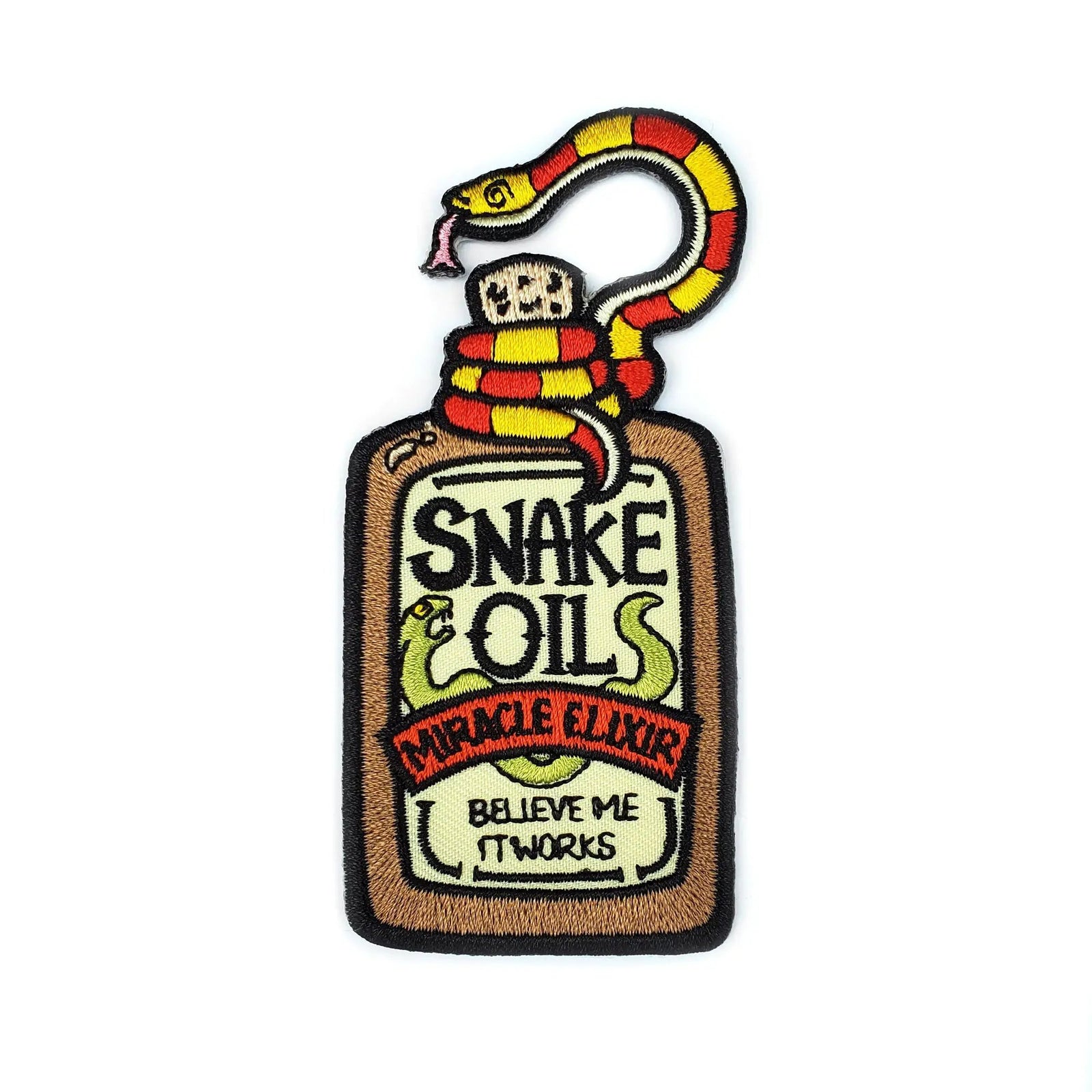 Kolorspun Snake Oil Patch shown on skin, adhesive patch for relief and soothing skin application.