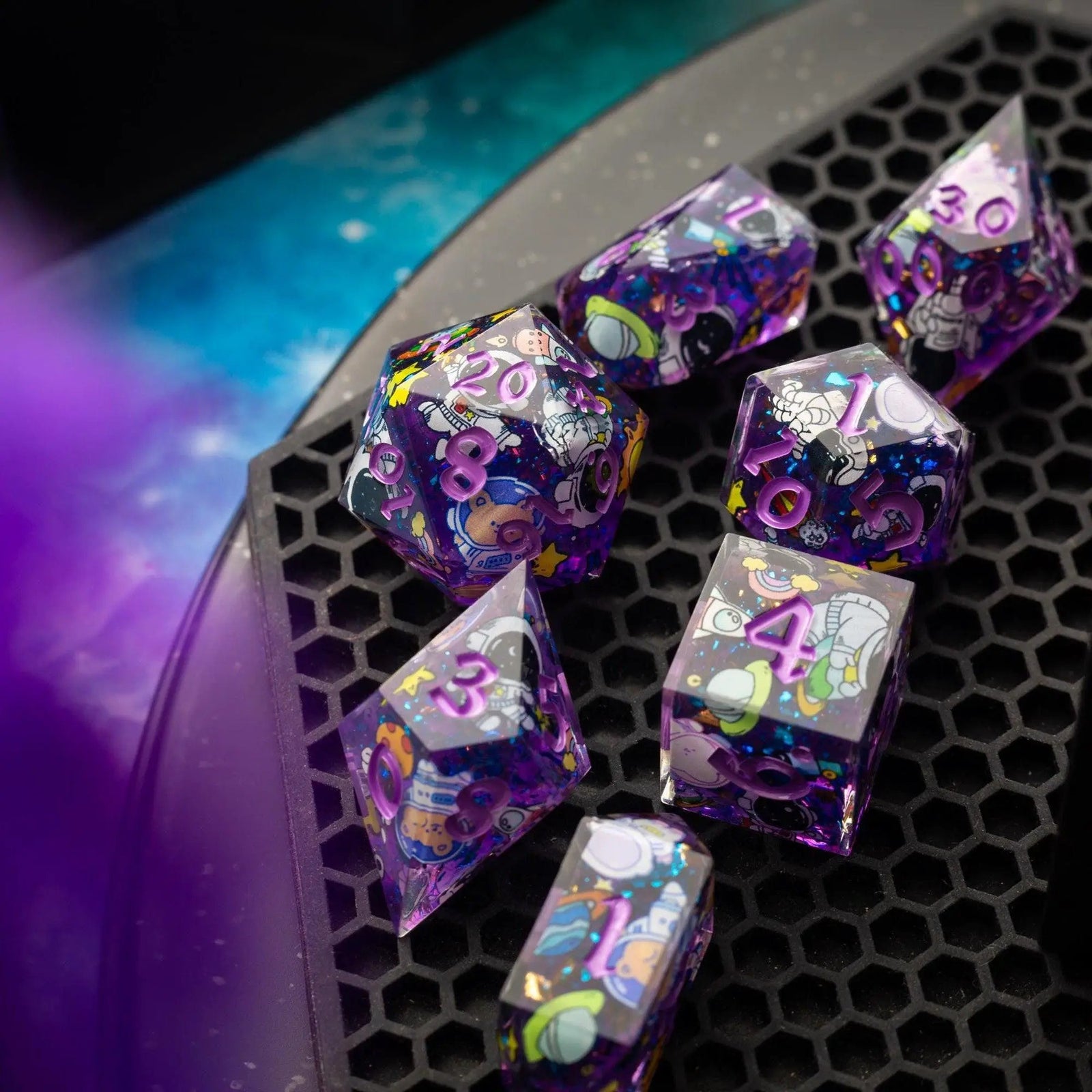 Space Bear Handmade Resin DND Dice Set by Runic Dice