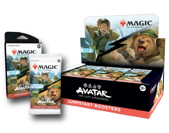 Avatar: The Last Airbender Jumpstart Booster Pack from The Mighty Hobby Shop, featuring colorful game cards and character artwork.