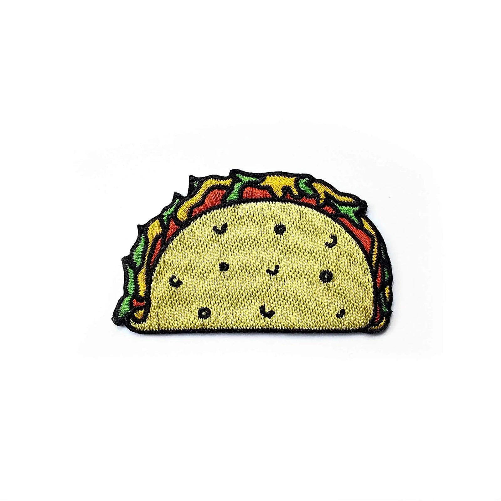 Kolorspun Taco Patch with iron-on backing, featuring a colorful taco design on a white background.