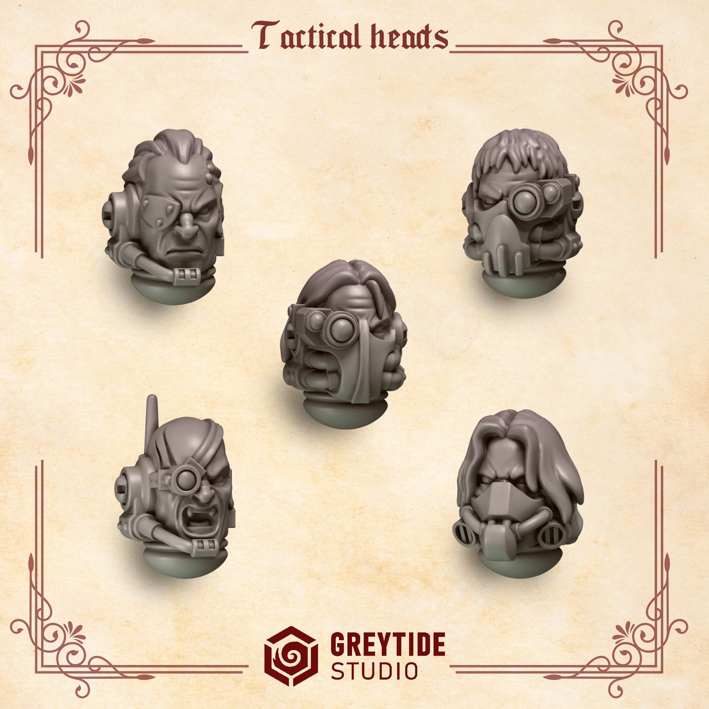 3d Printed Crimson Lords Tactical Heads #5 x10 by Greytide Studio