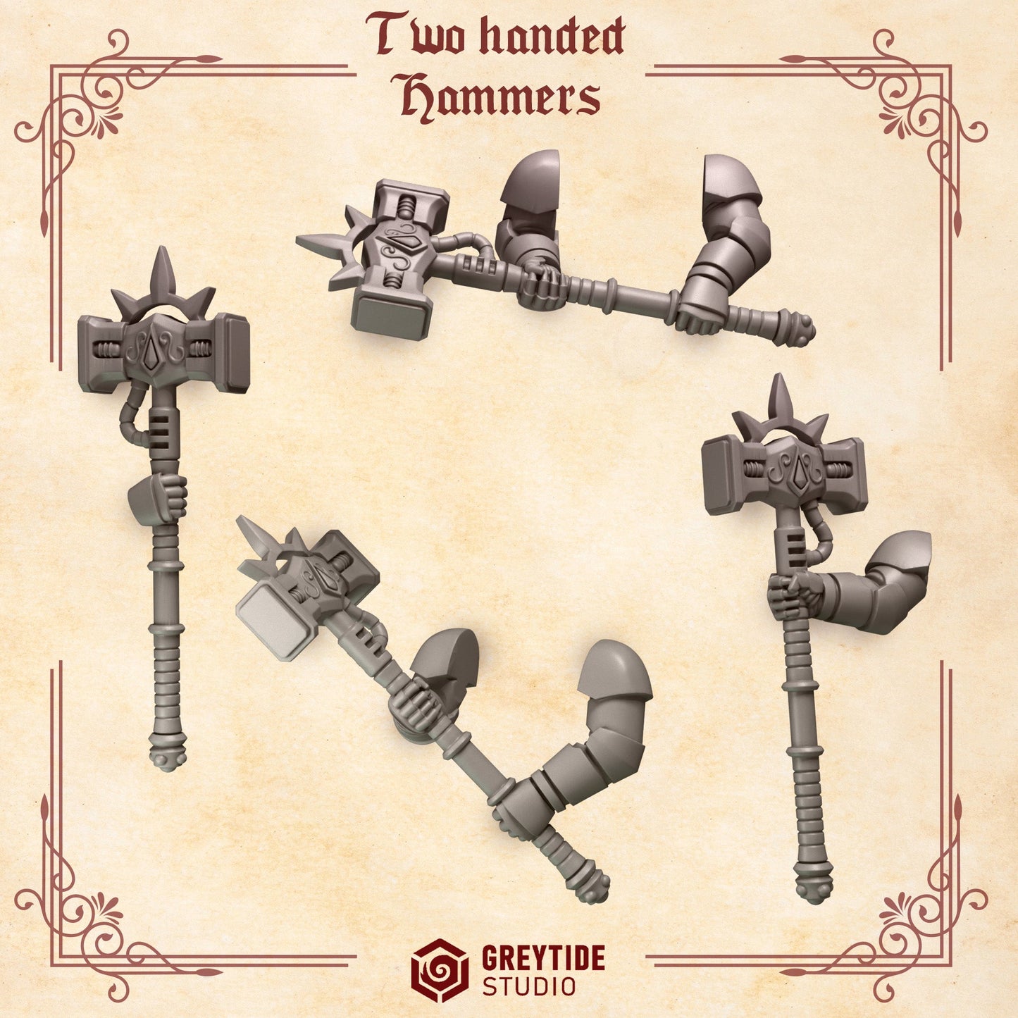 3d Printed Crimson Lords 2 Handed Hammer Set  by Greytide Studio
