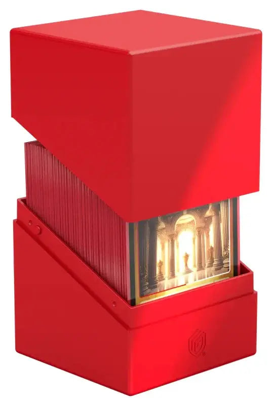 Ultimate Guard Boulder 100+ solid card storage box from The Mighty Hobby Shop, featuring a sturdy black plastic exterior and secure lid.