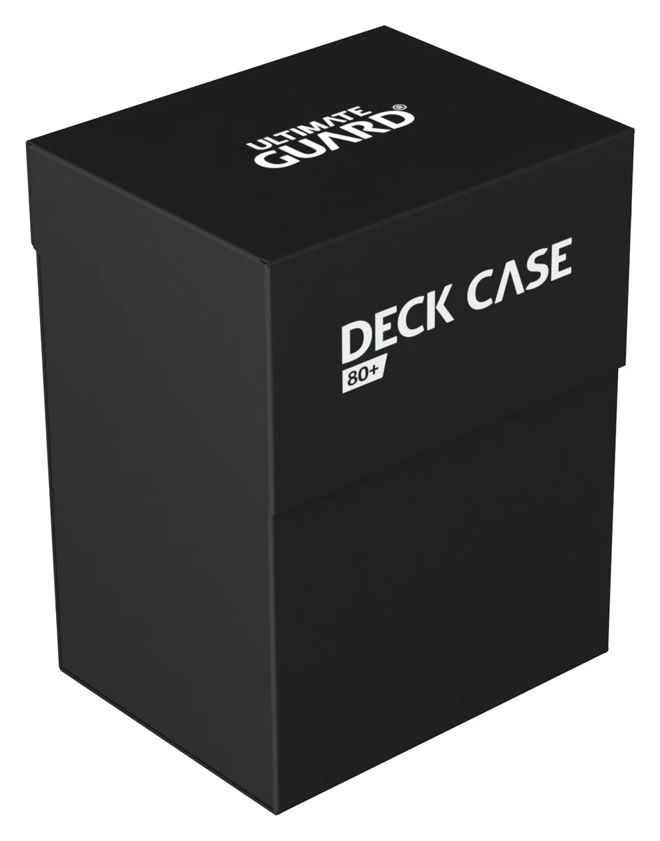 Ultimate Guard Deck Case 80+ for card storage, featuring black exterior and secure lid, ideal for trading card collectors.