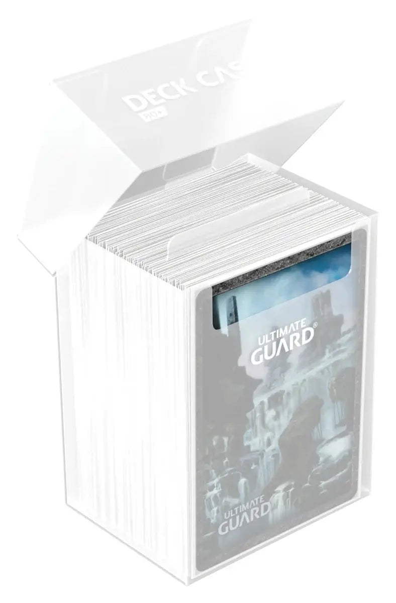Ultimate Guard Deck Case 80+ by The Mighty Hobby Shop, showing a sleek black protective card storage box.