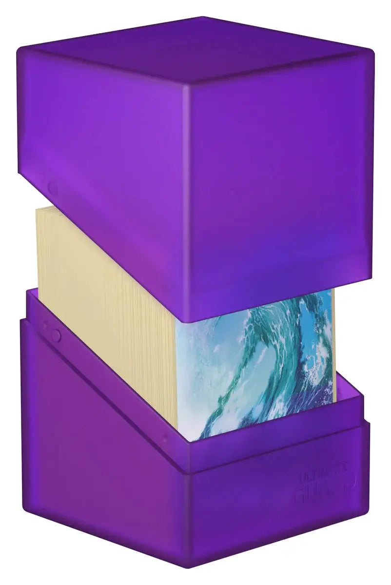 Ultimate Guard Boulder 100+ card storage box from The Mighty Hobby Shop, featuring sturdy black plastic construction and secure lid.