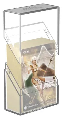 Ultimate Guard Boulder 40+ card storage box from The Mighty Hobby Shop, showing the black exterior and secure lid.