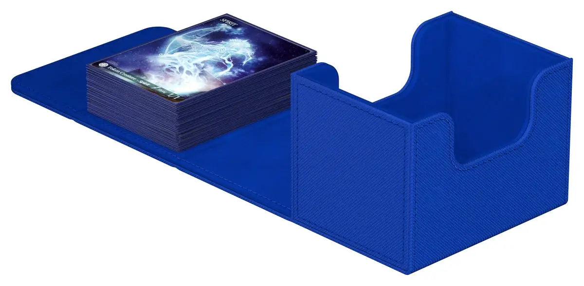 Ultimate Guard Sidewinder 100+ Xenoskin card storage box with sleek black Xenoskin finish, designed for trading cards.