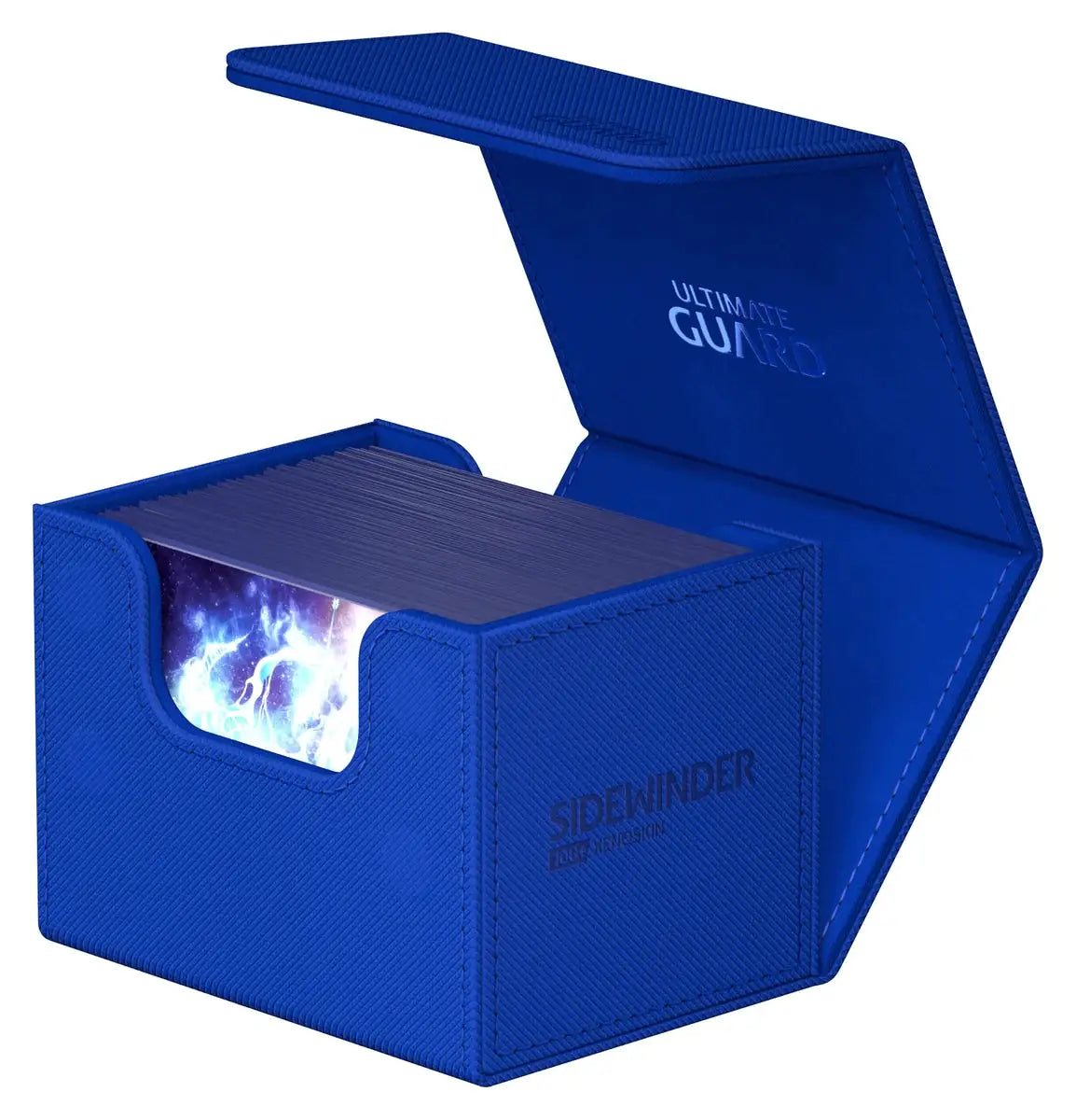Ultimate Guard Sidewinder 100+ Xenoskin card storage box with sleek black design and secure lid for collectible card organization